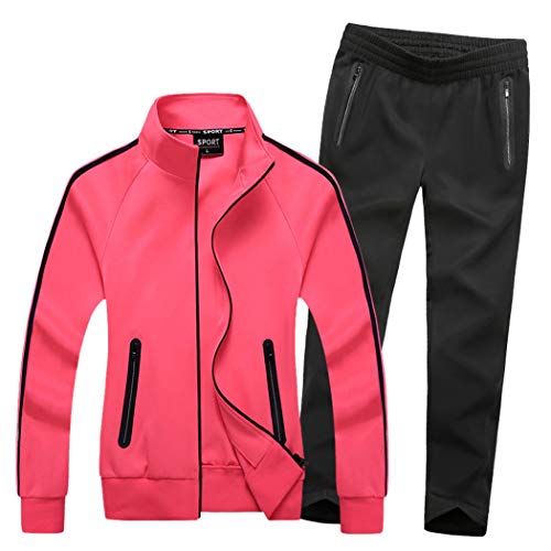 Real Spark Women's Athletic Full Zip Jogging Sports Tracksuit Casual Sweat Suit Set (Medium, Pink)