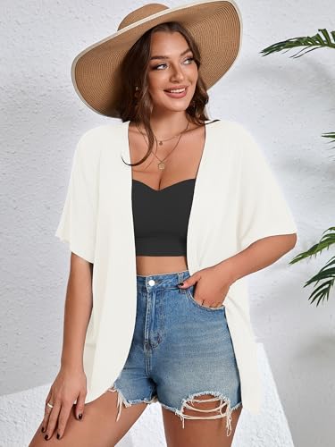 Image of AusLook Women's Plus Size Lightweight Open Front Cardigan 3 /4 Sleeve Cover Ups Shrugs Shawls and Wraps Kimono Jacket Coat
