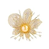 BUBEFSKD Broche De Orquídeas con Incrustaciones De con Brillantes Perlas Artificiales Joyería De Elegante Broche De Flor...