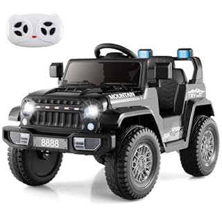 COSTWAY 12V Kids Electric Ride on Truck, Battery Powered Jeep Car with Remote Control, Lights, Horn, Music, Wireless Connection, 4 Spring Suspension Wheels Vehicle Toy for for 3+ Years Old (Black)