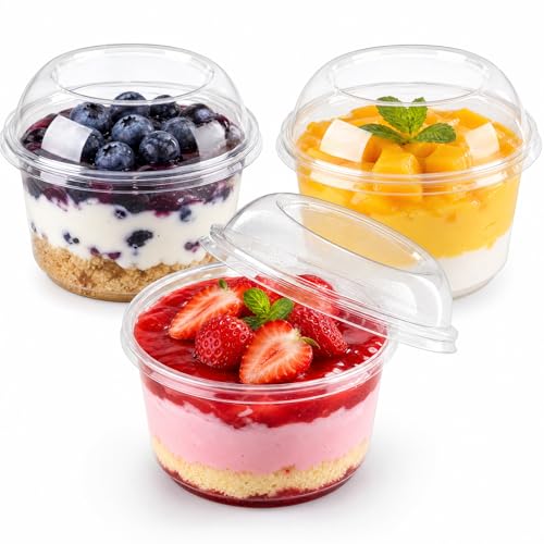 IDekooror 40 Pack 12 oz Plastic Dessert Cups with Dome Lids Disposable Clear Acai Bowls Party Serving Bowls for Yogurt Parfait Ice Cream Cake Snacks Fruit Milkshake Pudding Salad