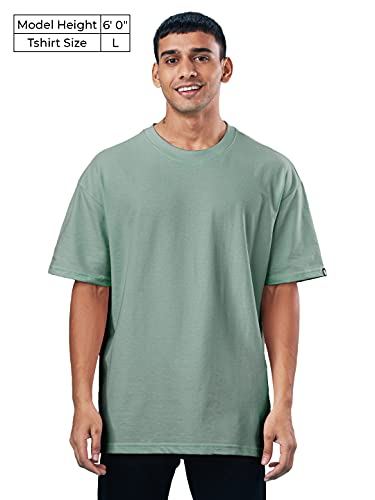 Image of The Souled Store |Sage Round Neck Green Color Half Sleeve Mens and Boys T-Shirt|Solid 100% Cotton | Oversized T-Shirts