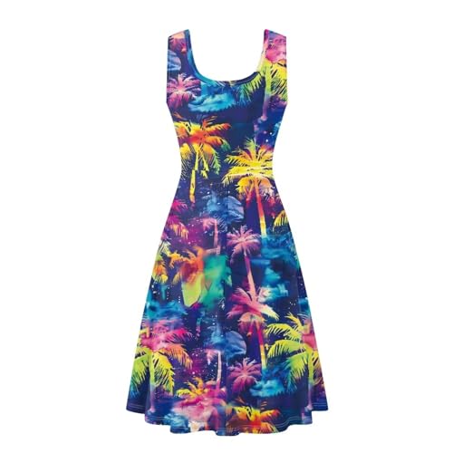 Image of TOADDITDO Women's Sleeveless O Neck Beach A-Line Party Coctail Tank Dresses Flared Sundress