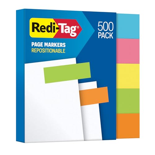 Redi-Tag Neon Page Markers, Adhesive Flags for Journals, Books and Binders, Sticky Flags, 4 Assorted
