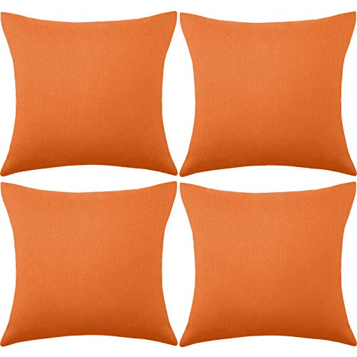 4 Paquets Housses de Coussin Imperméables Décoratif Extérieur Terrasse Balcon, Housse de Coussin Jardin Carré, Coque d'oreiller de Revêtement PU pour Canapé, Lit, Patio, 18 x 18 Pouces (Orange)
