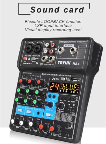 Console de placa de som para mixagem de áudio profissional - Mixer de reforço de som de 4 canais, in