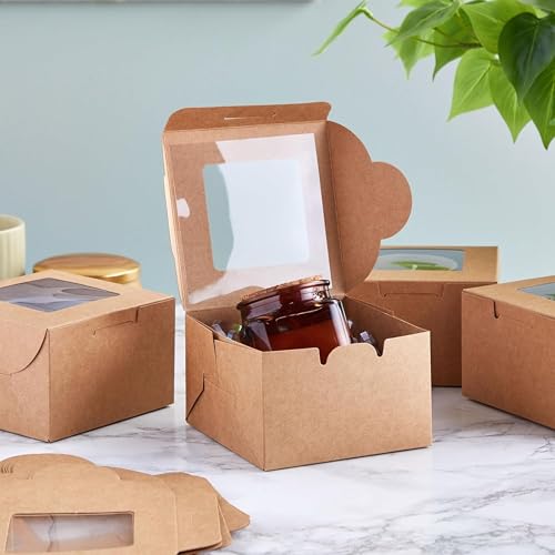 Juvale Cookie Boxes with Window - 50 Pack, 4 x 4 x 2.5 in Brown Cardboard - Pastry Containers & Cupcake Box for Baked Goods Packaging - Mini Treat Holders by Juvale - Image 4