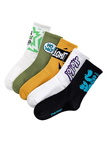 Wdirara Men's 5 Pairs Letter Cartoon Graphic Print Socks Casual Crew Socks Multicolor One-Size #TOP6