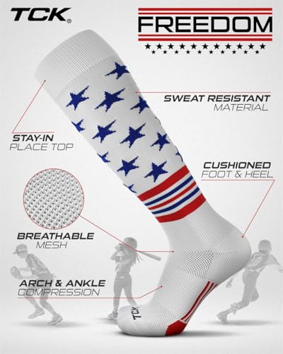 Image of TCK Baseball Socks & Softball Socks | USA Made American Flag & Patriotic Stars, Stripes | Youth Boys, Girls, Men & Women