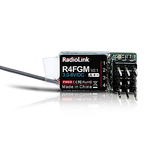 Radiolink R4FGM RC Receiver 2.4 GHz Gyro Integrated 4 Channels Long Range up to 400 m for Cars Boats Compatible with RC6GS V3/RC4GS V3/T8FB/T8S/RC8X/T16D/T12D