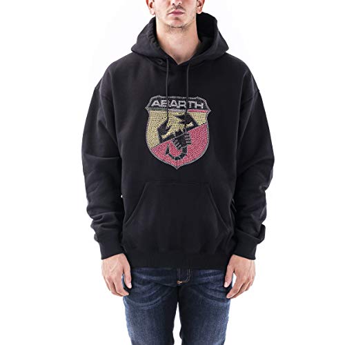 Felpa con cappuccio in cotone Logo Abarth borchiato Etichetta personalizzata sul cappuccio Tasca frontale a marsupio Coulisse nera al collo Polsini e fondo a costine 100% cotone Fatto in Italia