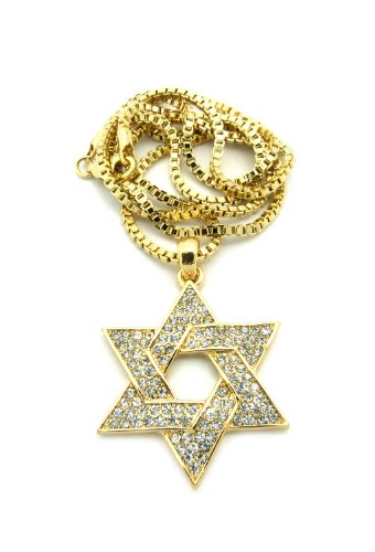 Crescendo SJ INC New Iced Out 6-Point Star Pendant &2mm/24 Box Chain Hip Hop Necklace XMP25BXG