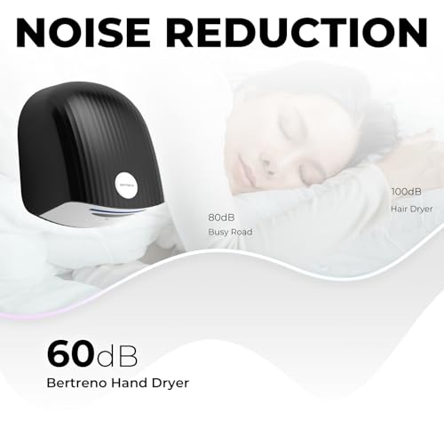 Bertreno Commercial Hand Dryer Bathroom 110V Compact Electric Hand Dryers for Bathrooms Commercial High Speed Plug in Hand Dryers Home LED Work Light and Low Noise Black - Thumbnail 6