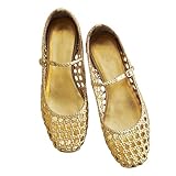 Molozoey Gewebte Netz-Ballerinas für Damen mit Metallschnalle...