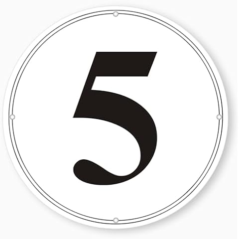i-CowFun Premium Round Aluminum Number Signs 5 - Metal 12" in Diameter Parking Spot Number Sign, Large Numbered Signs Outdoor for Lot, Aisle, Tennis Court, Building, Dock, Field, Perforated, Weather-Resistant Cover