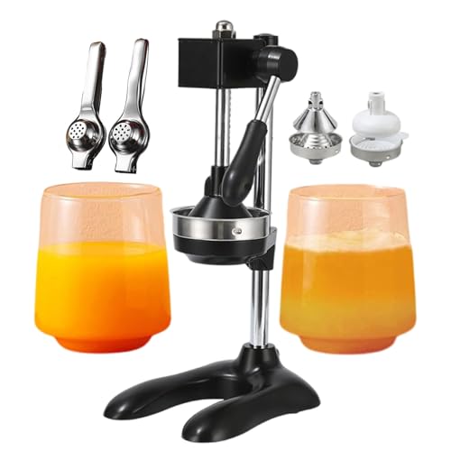Manual Citrus Press Juicer Machine for Commercial, Professional Squeezer and Crusher for Lemon Watermelon Orange - Includes 2 Moulds and 2 Small Juicers, Easy Juice Extraction,silver,Black