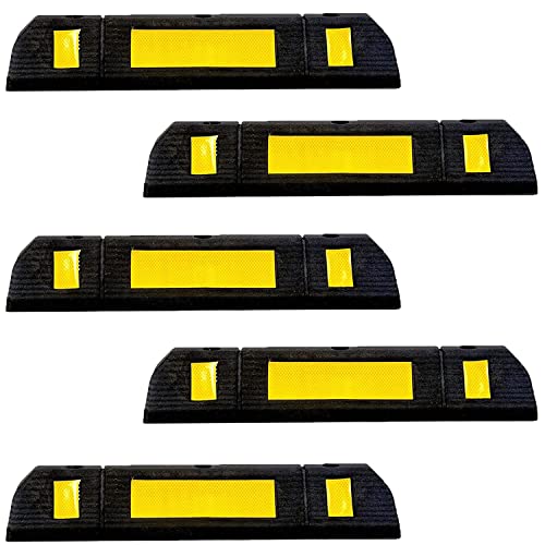 Image of LADWA 600 mm Rubberised Car Wheel Parking Stopper with Reflective Yellow Tape | Heavy Duty Garage Floor Parking Curb for Car Safety & Parking Control | Pack of 5