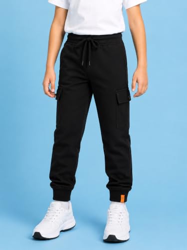 Image of KiddoPanti Boys Cotton Joggers | 100% Cotton Single Jersey | 2 Side Cargo Pockets with Flap | Elasticated Waist Band with Functional Drawcord | Soft & Breathable Track Pants