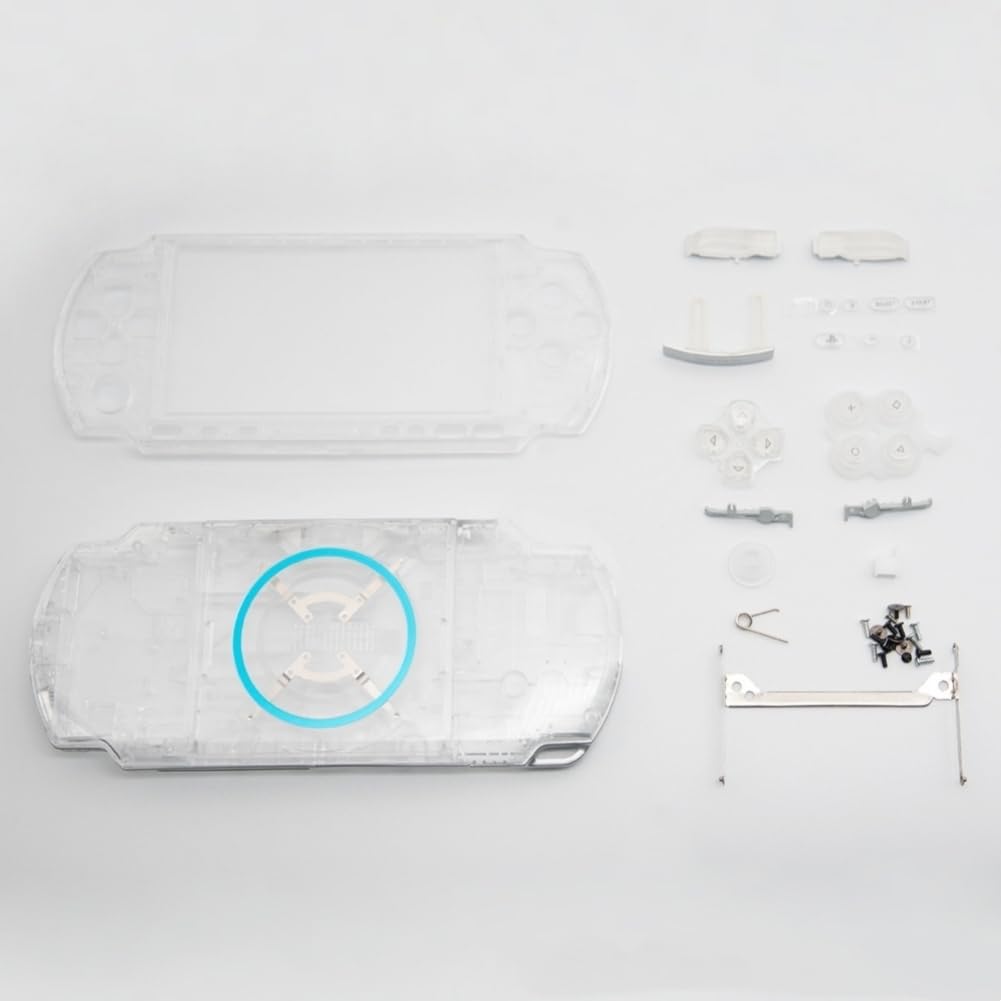 Coque de Remplacement Boîtier Complet pour Sony PSP 3000 PSP3000 Console, Couvercle Avant et Arrière Faceplate avec Boutons Jeu de Vis (Blanc Transparent)