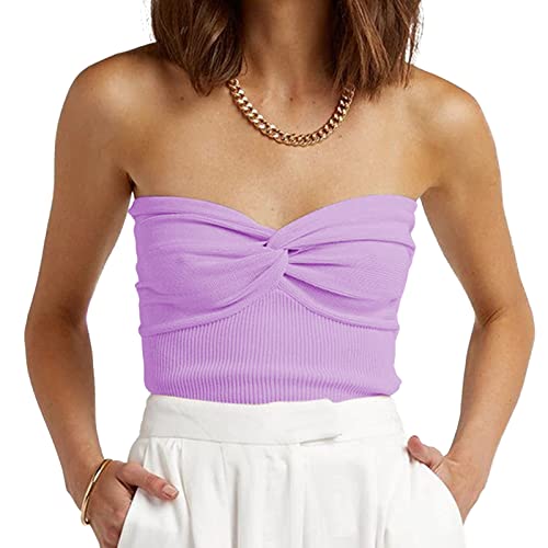 Womens Strapless Crop Top Sexy Sweetheart Neck...