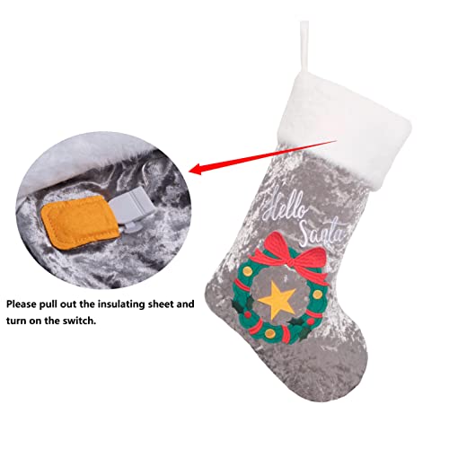 Christmas Stockings (20Inch) With Led Light, Cr2032 Battery Included, Colorful Embroidered Tree Bell Snowflake Fruit Garland Applique Christmas Hanging For Family Decorations Xmas Gift 5 Pack #TOP3