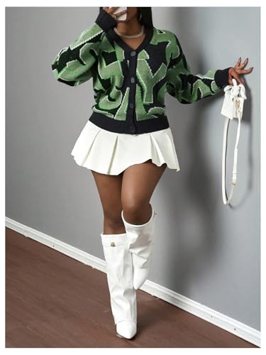 Women's Graphic Cardigan Sweaters Letter Print Button Down Long Sleeve V Neck Knit Outerwear4