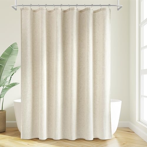 Jowels Linen Shower Curtain 72x72 Inch with 12 Metal Hooks Modern Heavy Duty Washable Beige Fabric Shower Curtain Set Waterproof Neutral Thick Cloth Shower Curtains for Bathroom Bathtub Washable,Cream