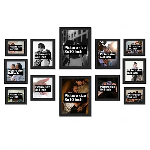Image of Art Street Wooden Wall Photo Frame Collage Set for Living Room Decor | Multi Picture Frames Gallery Set for Family Photos | Wall Hanging Frame Set for Home, Bedroom, Hallway Decoration (Black)