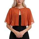 WLLDDDIU Boléro Élégant en Mousseline Transparente À Manches Courtes et Devant Ouvert, Idéal pour Demoiselle d'honneur, Invitée À Un Mariage Ou Une Soirée. Taille Unique, Orange S.