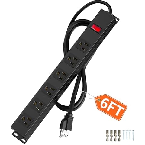 6 Outlets Metal Power Strip with Switch Cover