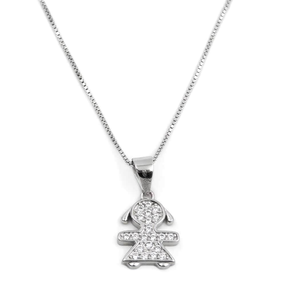 Damiano Argenti Collana con Ciondolo Bebè Girl in Argento 925 e Zirconia Bianca