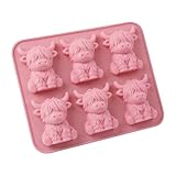 Mini Highland Cow Ice Cube Mold, Highland Cow Ice Cube Tray,3D Cute Cattle Silicone Ice Tray for Cocktails Coffee, Funny Reusable Farm Animal Dessert Mold Gifts for Friends Parties - 6-Cubes