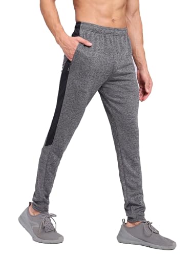 Image of TECHNOSPORT Men's Melange Slim Fit Techno Dry Trackpants Drawstring 2-Pocket Polyester Joggers for Gym Running Workout UPF50+ Anti Odour