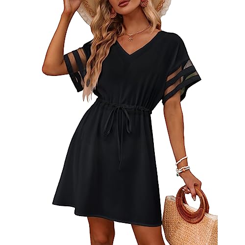 RPAEOY Vestito Spiaggia Donna Abito Estivo con Scollo a V Copricostume Mare Beachwear Elegante Abiti da Spiaggia Leggero Vacanza Bikini Cover up Beach Dress Corto