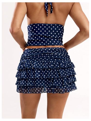 Women's Polka Dots Ruffle Tiered Layered Skirts Low Rise Ruched Y2K A Line Mini Skirt3