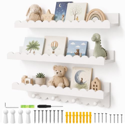 Image of NAVESO Nursery Shelves, Floating Book Shelves, Wall Mounted Bookshelves Set