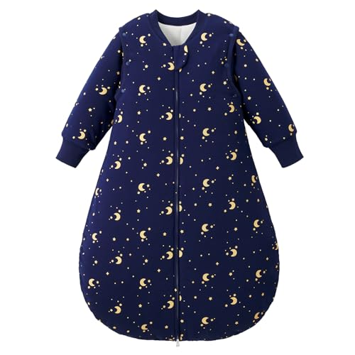 Duomiaomiao Winter Baby Sleeping Bag 3.5 tog, 100% Cotton Newborn Warm Sleep Sack with Removable Sleeves Baby Wearable Blanket 6-18 months, Moon
