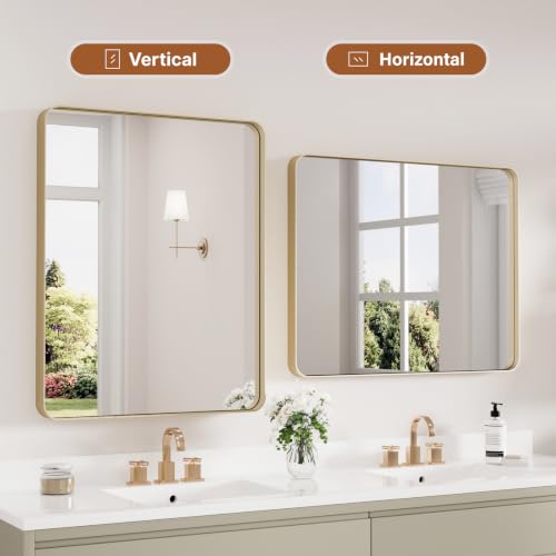 Image of Kosmonia 30x24 Inch Bathroom Vanity Mirror Brushed Champagne Gold