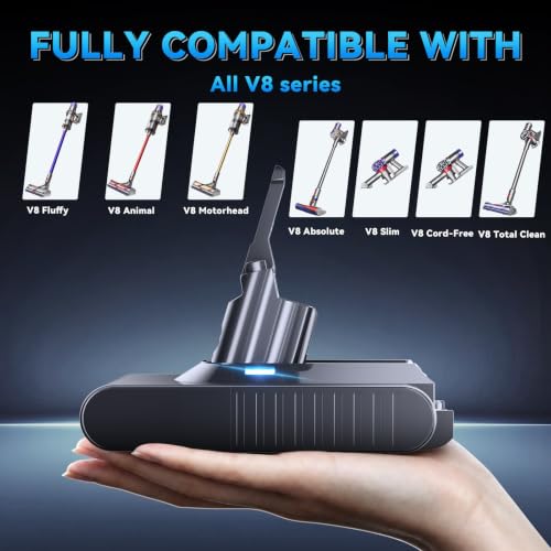 Image of 10000mAh 21.6V V8 Battery Replacement for Dyson V8 SV10 pack 6 cell 215681 Battery 96783402 967834-05 Compatible with Dyson Animal Motorhead Absolute Fluffy Trigger Vacuum Cleaner with LCD Display