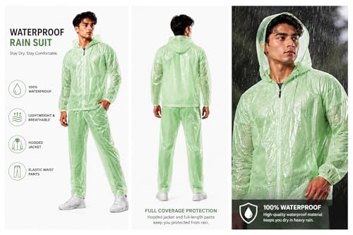 Image of Krystle Men's PVC Rainsuit with Hoods and Side Pocket, 100% Waterproof Portable Rainwear (Multicolor,Multisize)