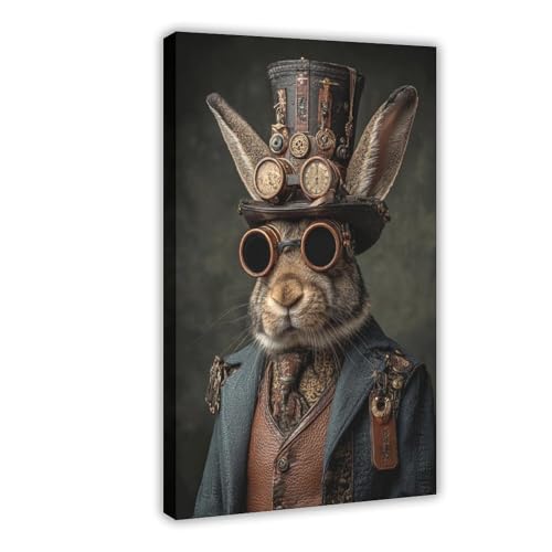 Toile Dark Academia lapin à lunettes poster déco salon 40x60