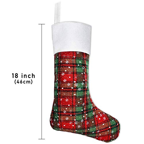 Senneny 6 Pack Christmas Stockings- 18 Inch Plaid Snowflake Christmas Stockings Fireplace Hanging Stockings For Family Christmas Decoration Holiday Season Party Decor #TOP1