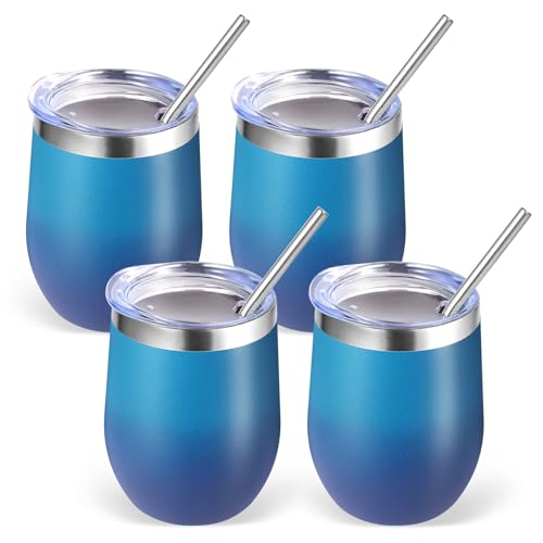 Volhoply 12oz Edelstahl Weinbecher mit Deckel Bulk 4 Pack,350ml Doppelwandige Vakuum Stemless Weingläser… – Ansicht 1