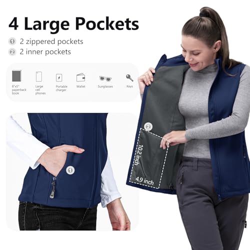 33,000ft Women's Running Vest Fleece Lined Zip Up Windproof Lightweight Softshell Vests Outerwear for Golf Hiking Sports