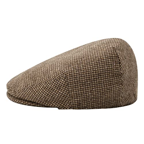 Feinion Men's Wool Tweed Newsboy Ivy Cap Gatsby Golf Flat Hat (T-Houndstooth Coffee, 7 1/4) #TOP1
