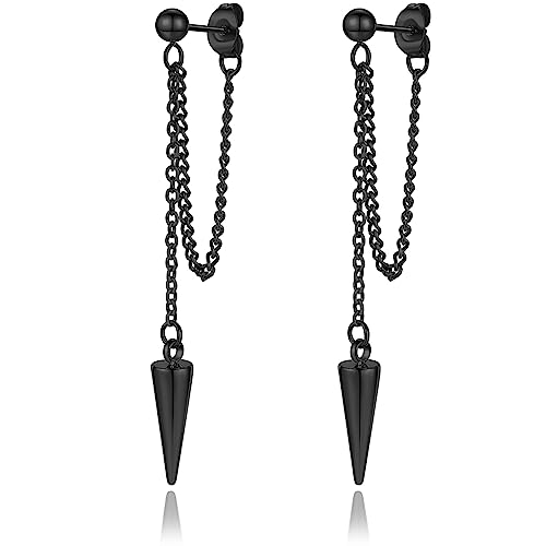 Gold Chain Earrings for Women Irregular Bar Spike Drop Dangle Earrings Long Threader Earring Dangly Tassel Earrings Stainless Steel Black Spike Steampunk Gothic Punk Earrings Jewelry