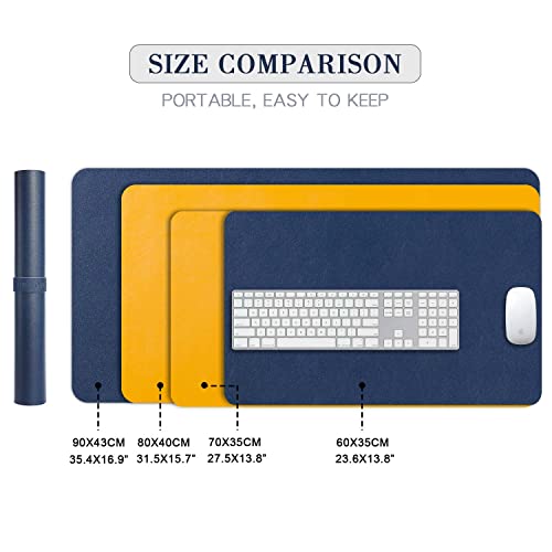 Image of Desk Pad Large, Desk Mat, Extended Mouse Mat, Mouse Pad XL, Desk Blotter, DOBAOJIA Laptop Pad Writing Pad for Office /Home, Dual-Side Use PU Leather Waterproof 31.5 inch X 15.7 inch (Navy Blue /Yellow)