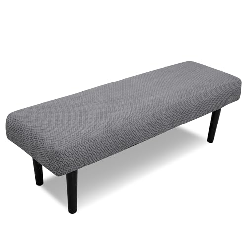 DREAHOTEXTIL Stretch Bench Covers, Bench Cushions Covers, Printed Seat Protector, Washable Slipcover, Rectangle Cover for Dining Room, Living Room, Kitchen(Twill Grey)