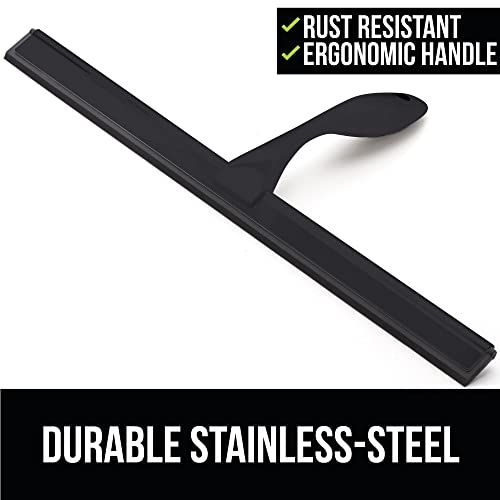 Gorilla Grip All Purpose Squeegee For Shower Glass Doors, Car Window Cleaning, Home Mirrors, 12 Inch, Stainless Steel, Streak Free Shine, Bathroom Accessory With Adhesive Hook, Black #TOP3