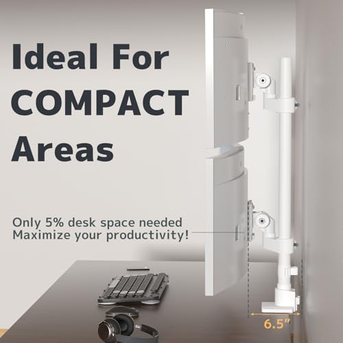 Image of Dual Monitor-Arm Heavy Duty Ultrawide - 24-57 inch Vertical Dual Monitor Mount, Adjustable Stacked Double Monitor Desk Mount Stand, Max Load 59.4 lbs (per Arm), VESA 75 /100 mm, White